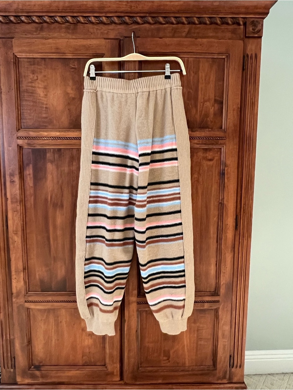 SHEIN Beige Knit Lounge Drawstring Jogger | Striped | Size L | Like New - Picture 5 of 9